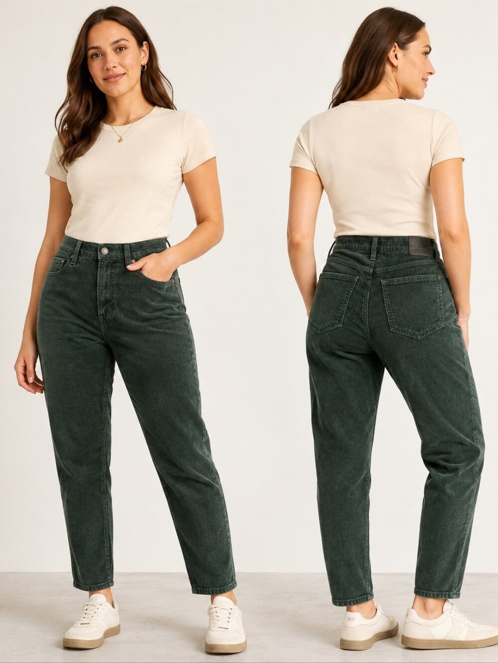 American Eagle Mom Jean Size 4 Regular Green Corduroy Super Stretch Casual Y2K